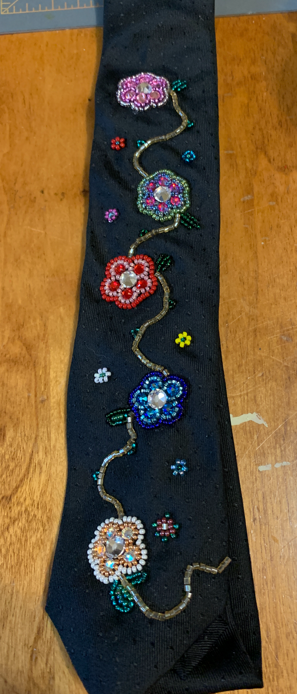 Black Tie with Beaded Flowers