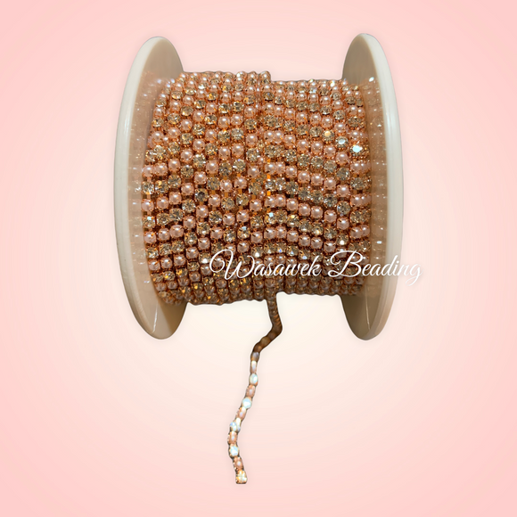 SS6 Rose Gold Pearl with Crystal on Rose